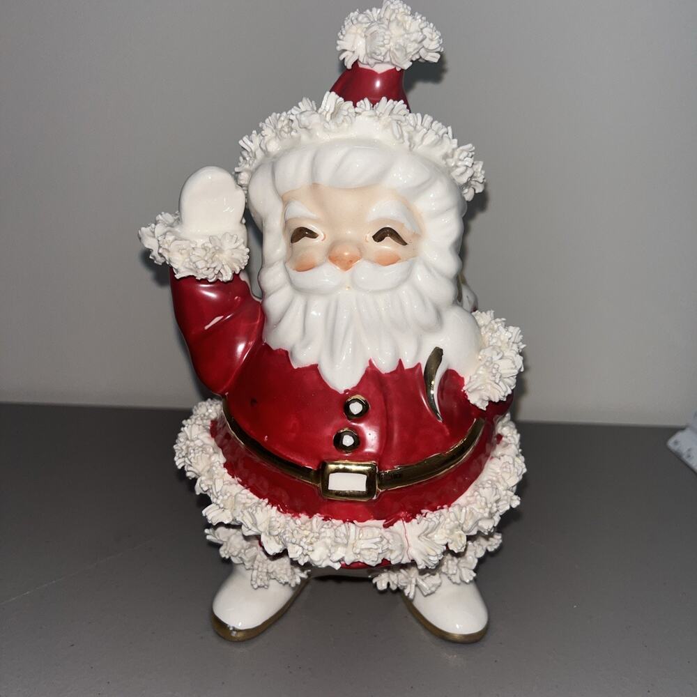 Napco Creations MCM Spaghetti Santa Christmas Planter w/Gold Trim S 413 A, 7.5" - Picture 1 of 16